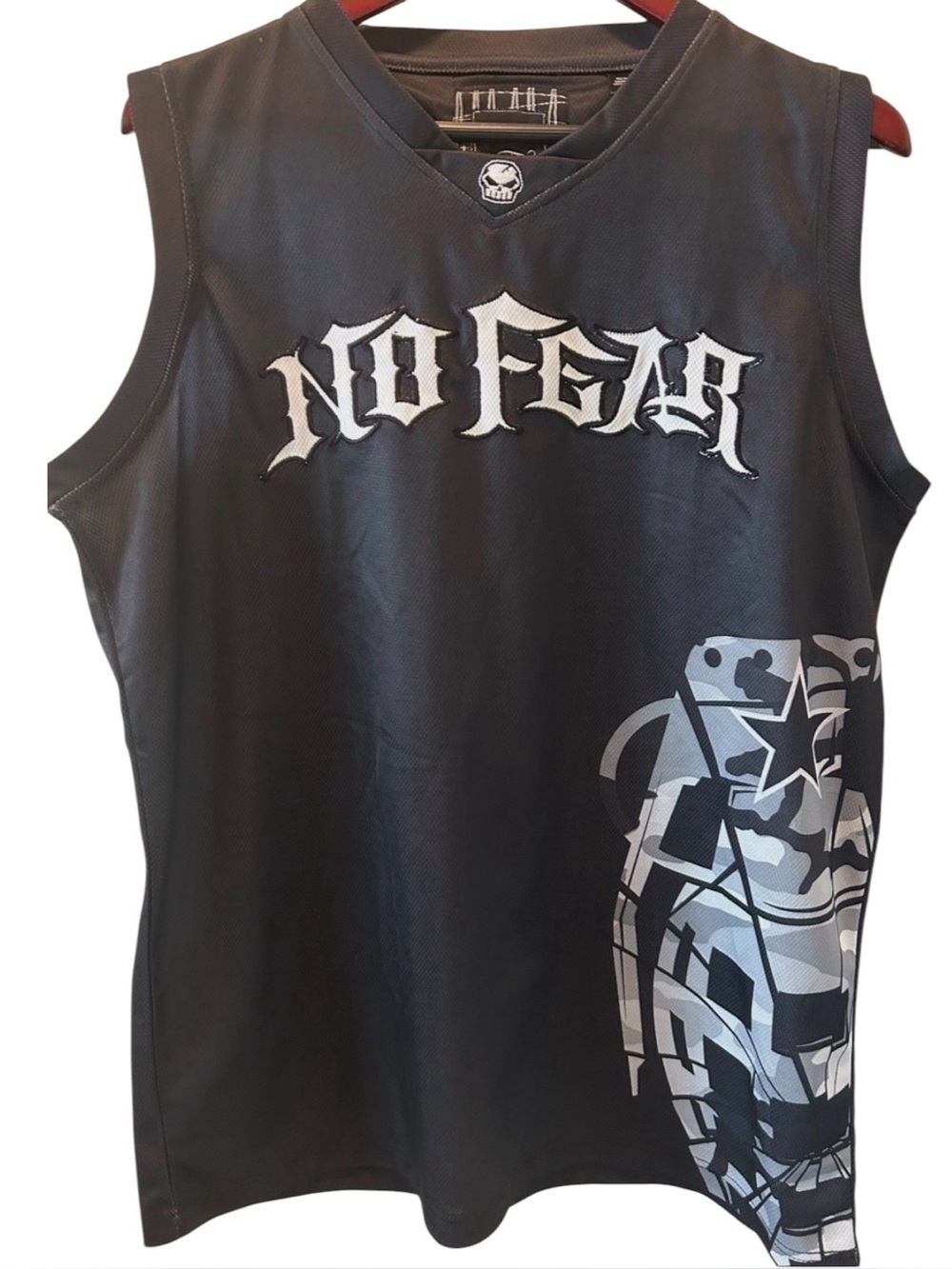 NO FEAR Grenade Black Graphic Sleeveless Jersey Tank Top Mens L/XL Skull Y2K